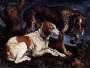 Follower of Jacopo da Ponte Two Hounds Spain oil painting artist